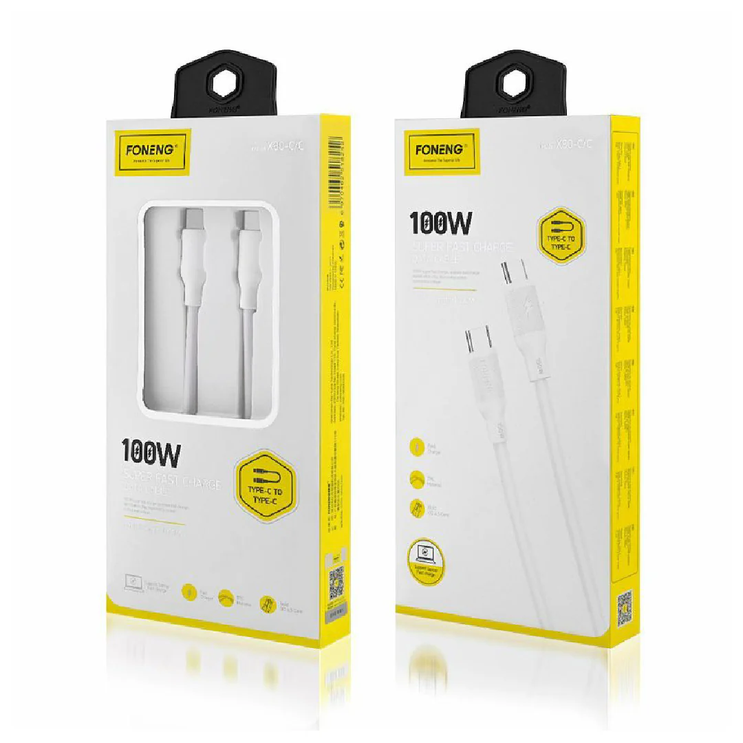FONENG X80 TYPE C/TYPE C 100W CABLE, 1M WHITE