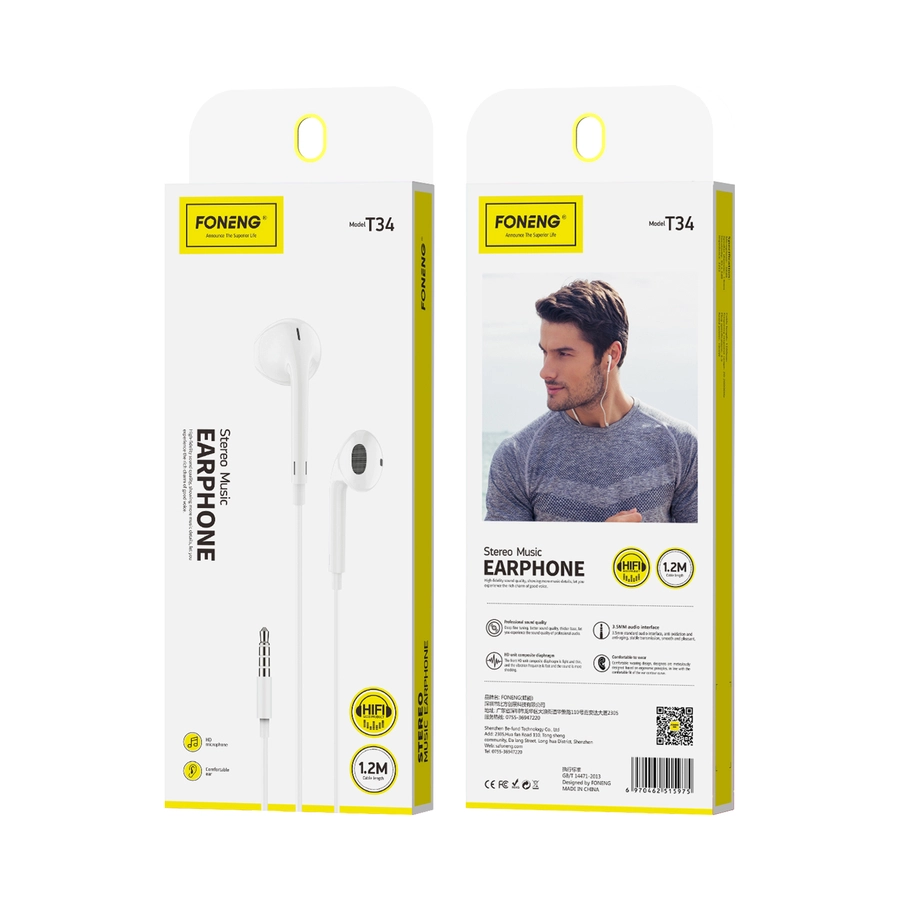 سماعة سلكية من شركة FONENG — موديل T33 (Stereo Music Earphone)